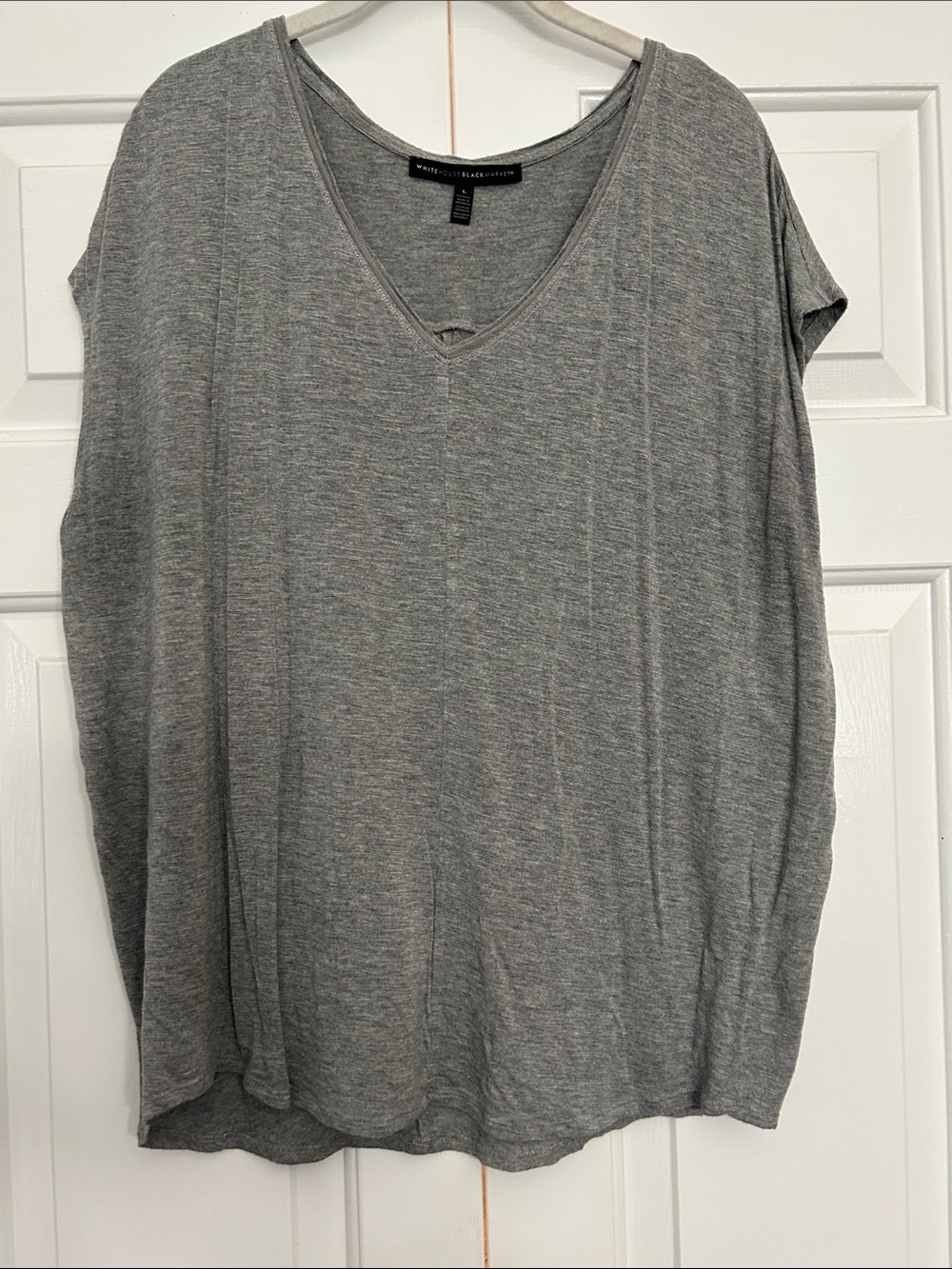 White House Black Market Heather Gray V-Neck Short Sleeve Tee